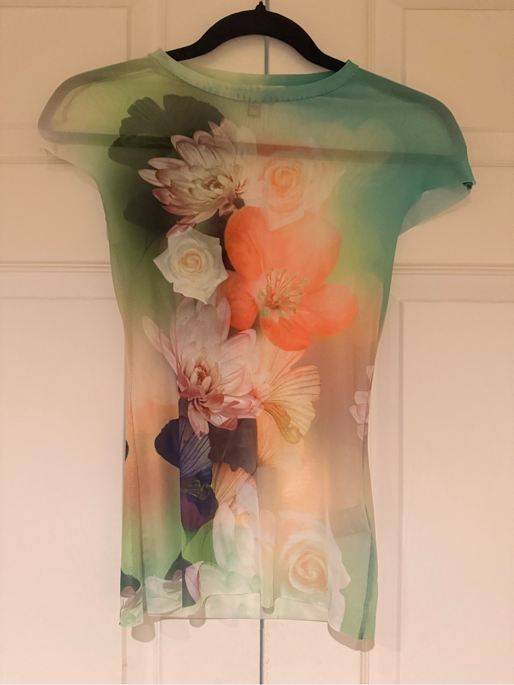 AFRM Floral Scoop Neck Tee in Mint, Coral & White